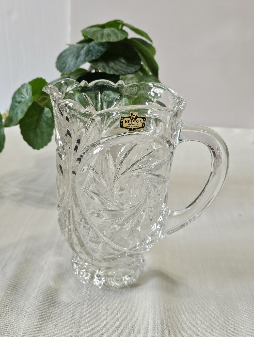 Vintage Zajecar Krystal Glass Pitcher — Clear Cut Crystal Design